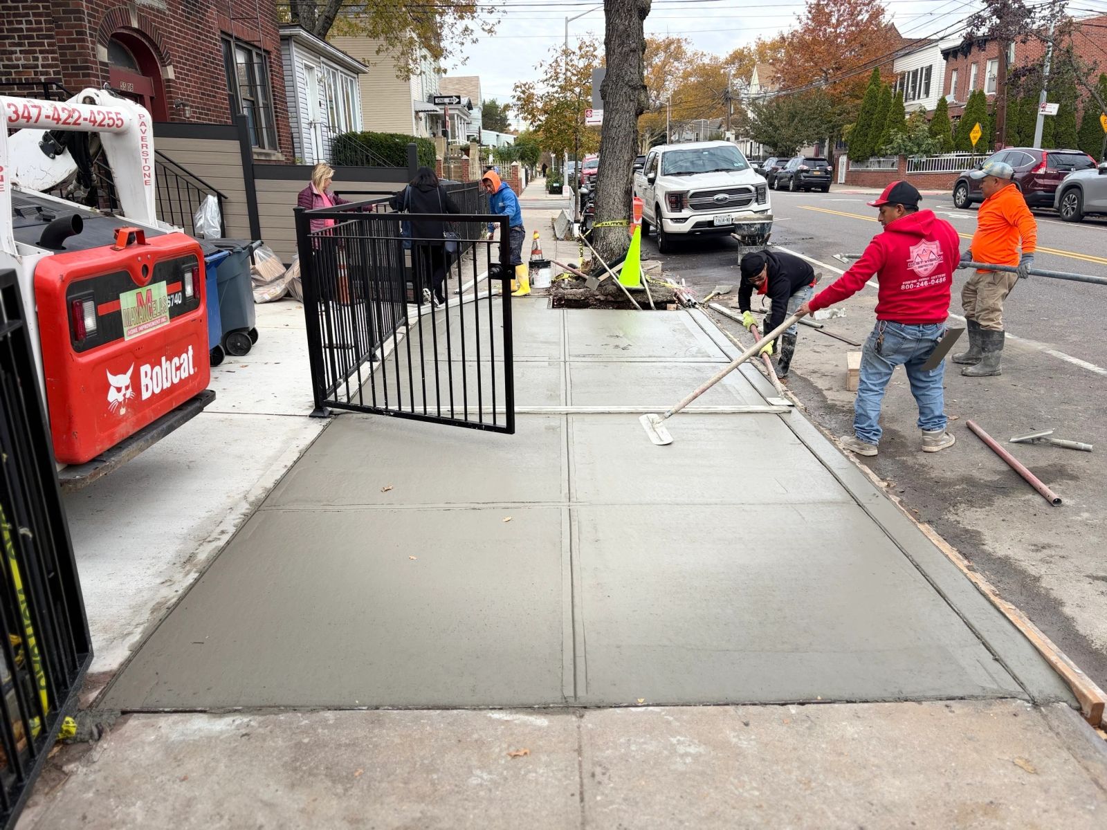 Freshly finished concrete driveway pour